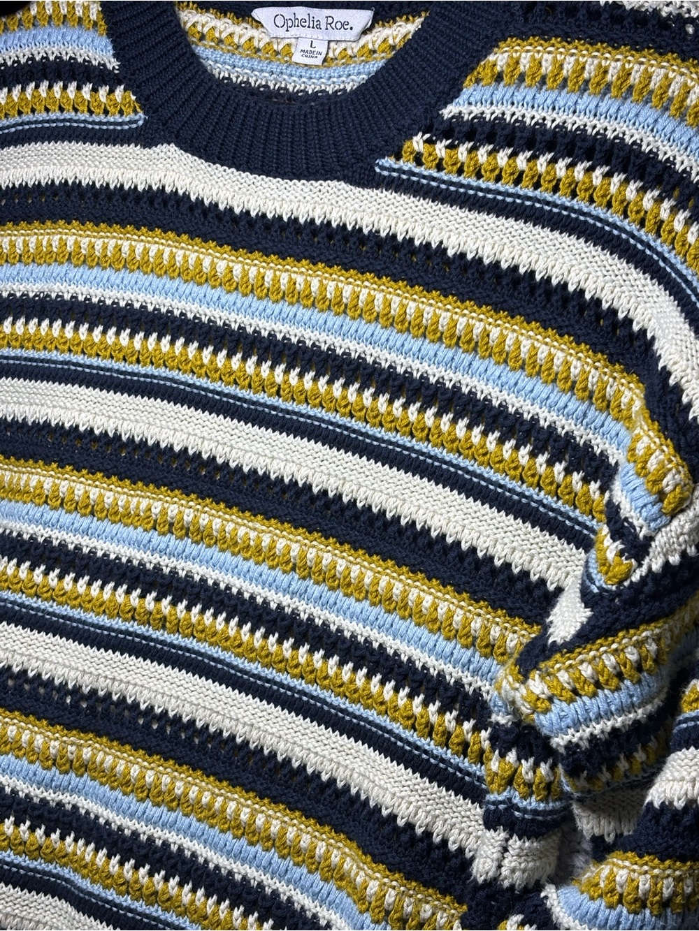 OPEHLIA ROE Sweater Womens Large Knit Crewneck Clean BOHO Layering Summer Stripe